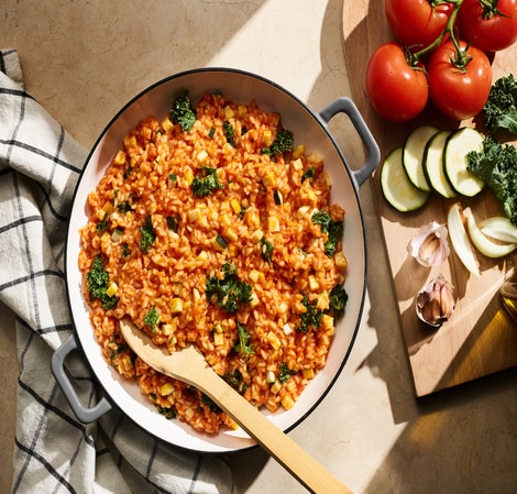 Bowl of Tomato and Spring Vegetable Risotto