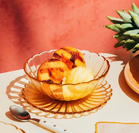 Pineapple Lemon Sorbet with Grilled Peaches