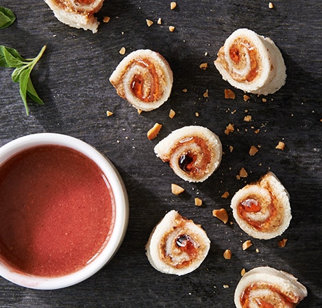 Peanut Butter and Jelly Rolls with Berry Dipping Sauce
